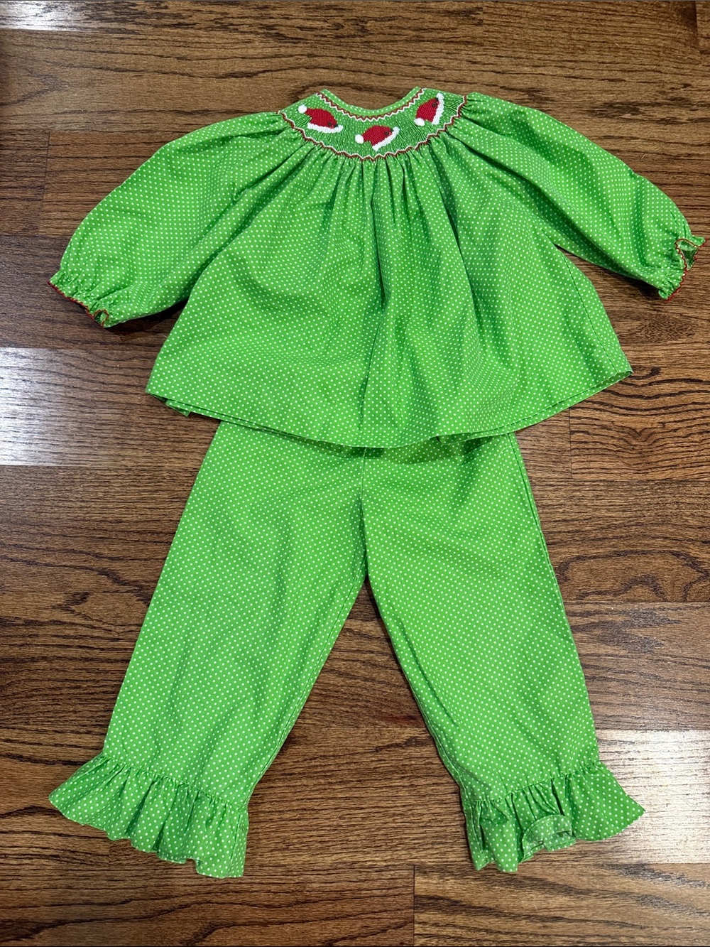 Christmas Santa Hat Smocked Girls Two-Piece Set